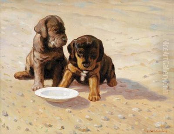 Due Cuccioli Di Cagna Oil Painting by Nikolai Alekseevich Bogatov