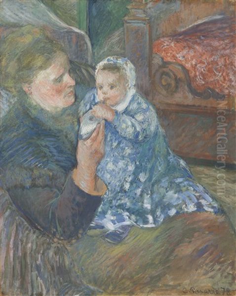 Mere Et Enfant (julie Pissarro Et Son Fils Ludovic-rudolphe Dit Rodo) Oil Painting by Camille Pissarro