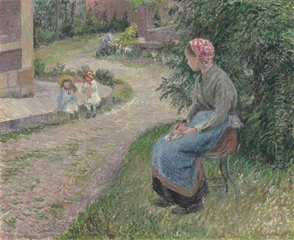 La Servante Assise Dans Le Jardin D'eragny Oil Painting by Camille Pissarro