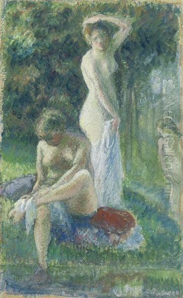 Baigneuses S'essuyant Au Bord De L'eau Oil Painting by Camille Pissarro