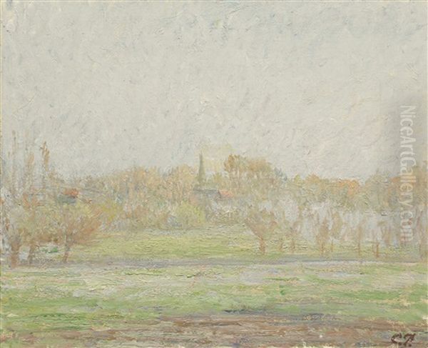 Vue De Bazincourt, Brouillard Oil Painting by Camille Pissarro