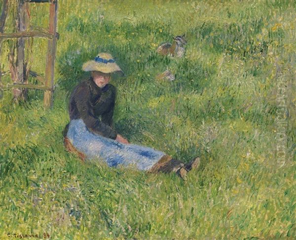 Paysanne Assise Et Chevre Oil Painting by Camille Pissarro