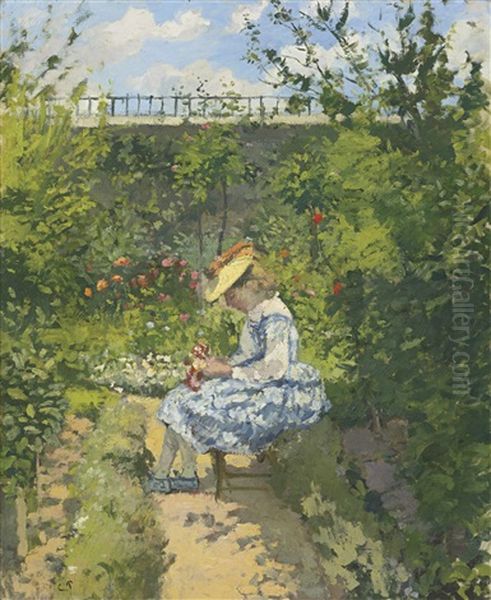 Jeanne Pissarro (dite Minette) Assise Au Jardin, Pontoise by Camille Pissarro