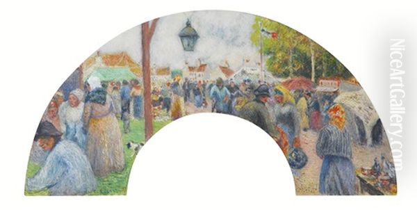 Eventail: Foire De La Saint-martin, Pontoise Oil Painting by Camille Pissarro