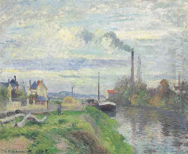 Le Quai Du Pothuis A Pontoise Oil Painting by Camille Pissarro