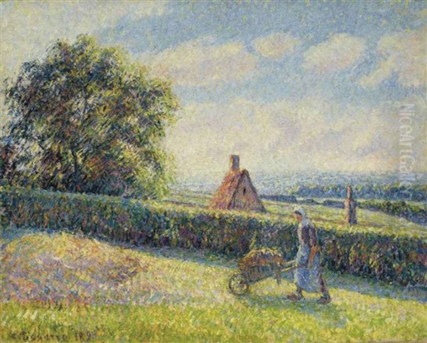 Femme Poussant Une Brouette, Eragny Oil Painting by Camille Pissarro