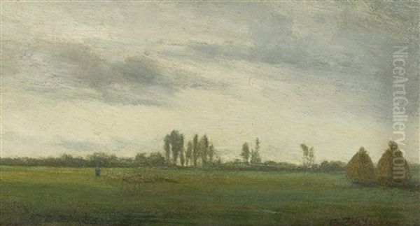 Paysage Avec Troupeau De Moutons Et Meules Oil Painting by Camille Pissarro