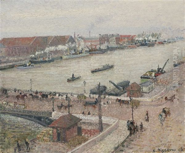 Crue De La Seine, Pont Boieldieu, Rouen Oil Painting by Camille Pissarro