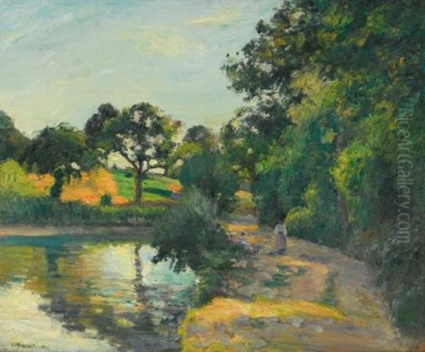 L'etang Au Soleil Couchant, Montfoucault Oil Painting by Camille Pissarro