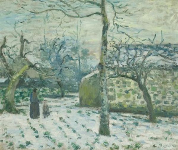 Effet De Neige A Montfoucault Oil Painting by Camille Pissarro