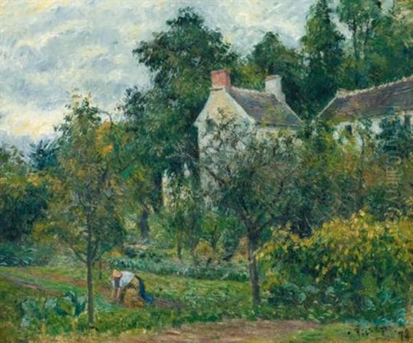 La Maison Rondest Et Son Jardin A L'hermitage, Pontoise Oil Painting by Camille Pissarro