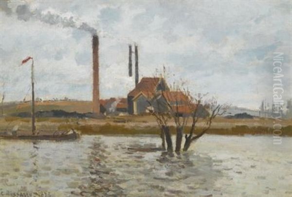 Usine A Saint-ouen-l'aumone, La Crue De L'oise Oil Painting by Camille Pissarro