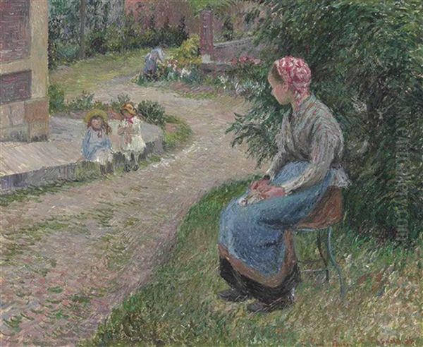 La Servante Assise Dans Le Jardin D'eragny Oil Painting by Camille Pissarro