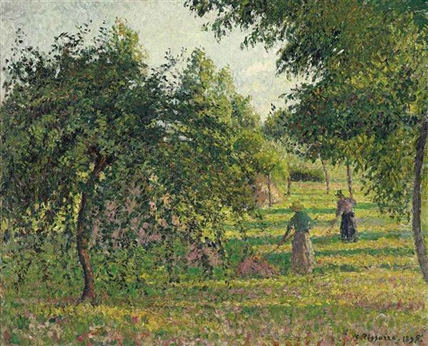 Pommiers Et Faneuses, Eragny Oil Painting by Camille Pissarro