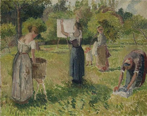 Les Laveuses A Eragny (sketch) Oil Painting by Camille Pissarro