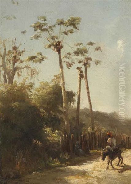 Paysage Des Antilles, Cavalier Et Ane Sur Un Chemin Oil Painting by Camille Pissarro