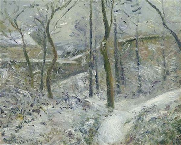 La Sente Des Pouilleux, Pontoise, Effet De Neige Oil Painting by Camille Pissarro