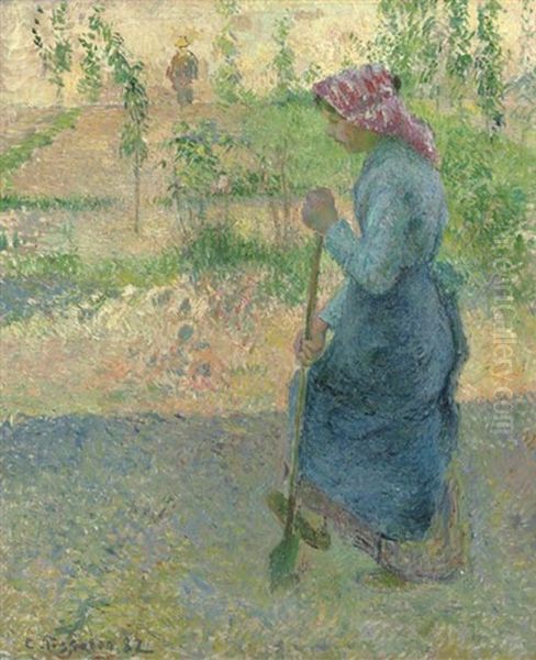 Etude De Paysanne En Plein Air, Bechant Oil Painting by Camille Pissarro