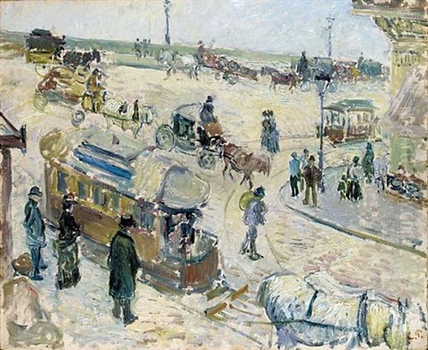 Place De La Republique A Rouen, Avec Tramway Oil Painting by Camille Pissarro