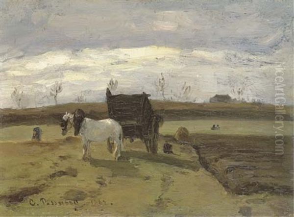 Cheval Blanc Et Tombereau Oil Painting by Camille Pissarro