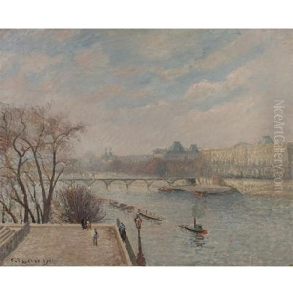 Le Louvre: Soleil D'hiver, Matin, 2e Serie Oil Painting by Camille Pissarro