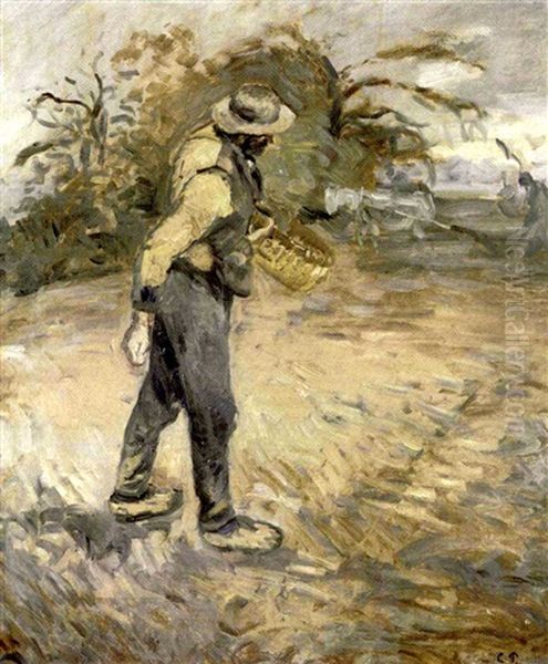 Etude De Paysan (semeur A Montfoucault) Oil Painting by Camille Pissarro