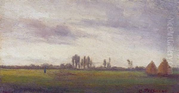 Paysage Avec Troupeau De Moutons Et Meules Oil Painting by Camille Pissarro