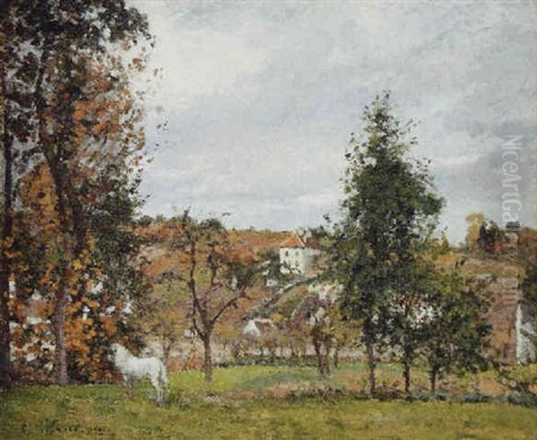 Paysage Avec Cheval Blanc Dans Un Pre, L'hermitage Oil Painting by Camille Pissarro