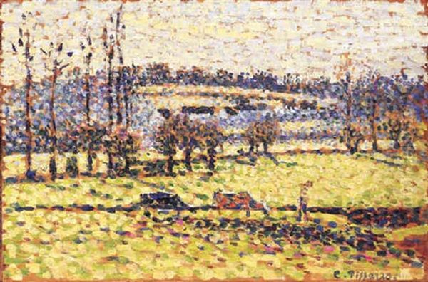 La Prairie De Bazincourt Oil Painting by Camille Pissarro