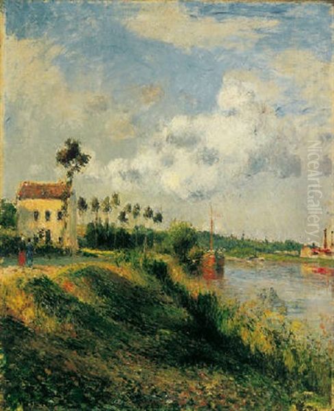 Le Chemin De Halage, Pontoise Oil Painting by Camille Pissarro