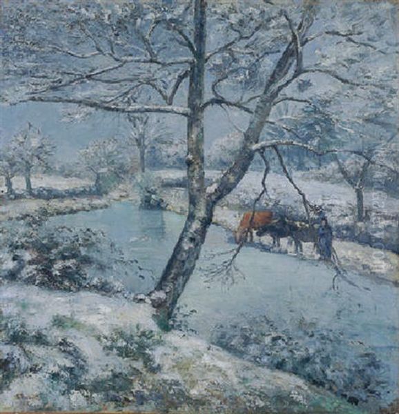 L'hiver A Montfoucault (effet De Neige) Oil Painting by Camille Pissarro