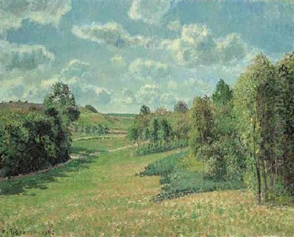 La Prairie De Berneval, Matin Oil Painting by Camille Pissarro