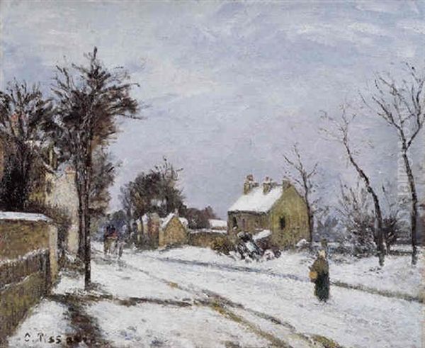 La Route De Versailles A Louveciennes Oil Painting by Camille Pissarro