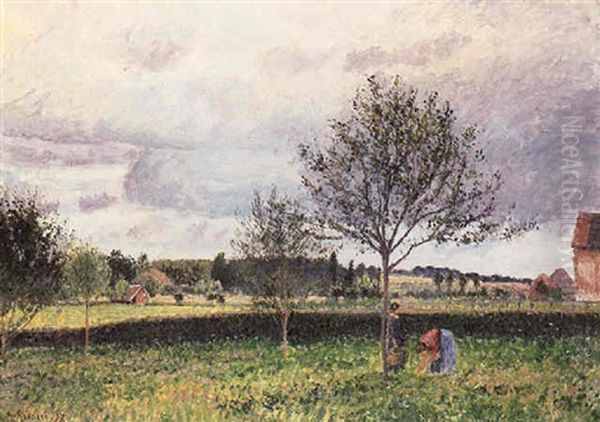 Paysage A Eragny, Le Pre Oil Painting by Camille Pissarro