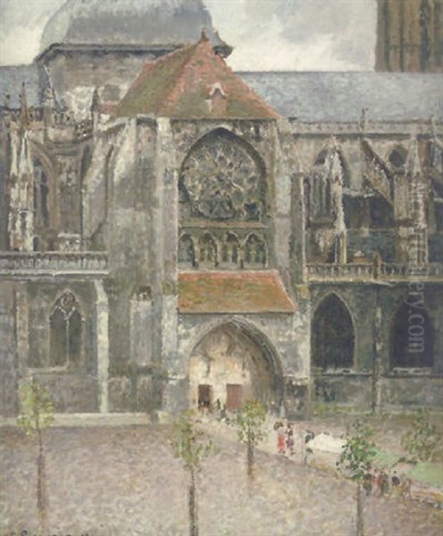 Portail De L'eglise Saint-jaques A Dieppe Oil Painting by Camille Pissarro