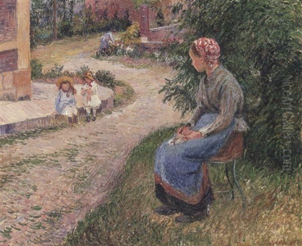 La Servante Assise Dans Le Jardin D'eragny Oil Painting by Camille Pissarro