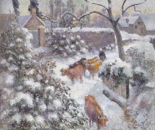 Effet De Neige A Montfoucault Oil Painting by Camille Pissarro