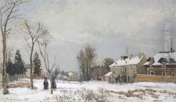 La Route De Versailles A Saint-germain, Louveciennes, Effet De Neige Oil Painting by Camille Pissarro