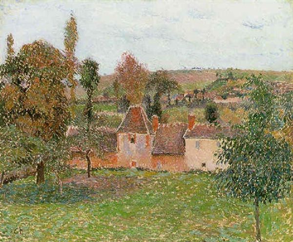 Ferme A Bazincourt Oil Painting by Camille Pissarro