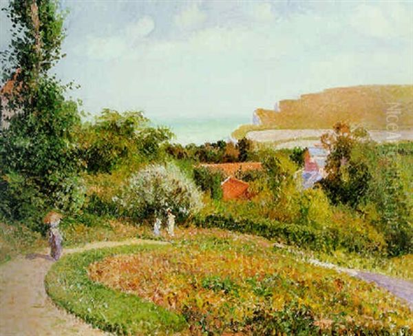 Le Jardin De L'hotel, Berneval Oil Painting by Camille Pissarro