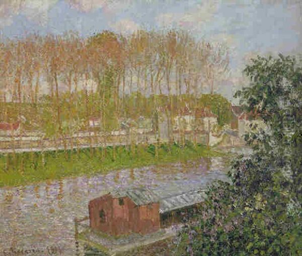 Soleil Couchant A Moret Oil Painting by Camille Pissarro