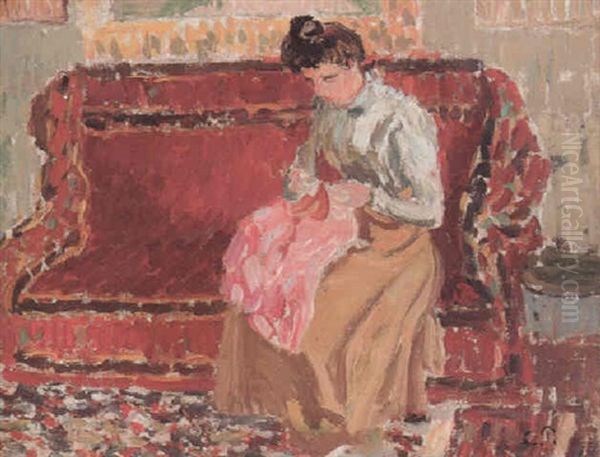 Jeune Fille Cousant by Camille Pissarro