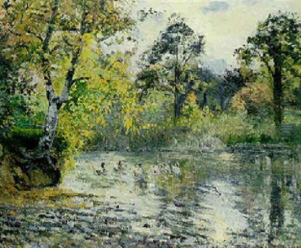 L'etang De Montfoucault Oil Painting by Camille Pissarro