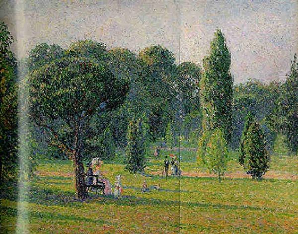 Jardin De Kew, Le Carrefour Pres De L'etang (jardin De Kew, Soleil Couchant) Oil Painting by Camille Pissarro