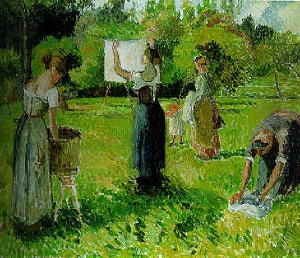 Les Laveuses, Etude A Eragny Oil Painting by Camille Pissarro