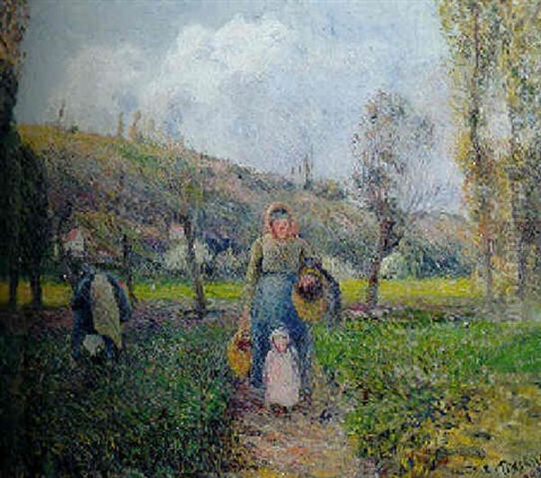 Paysanne Et Enfant Revenant Des Champs, Pontoise Oil Painting by Camille Pissarro