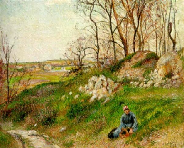 Les Carriers Du Chou, Pontoise Oil Painting by Camille Pissarro