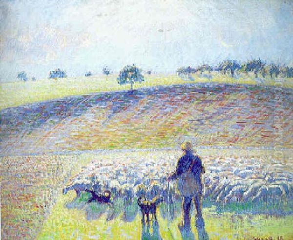 Berger Avec Moutons Oil Painting by Camille Pissarro