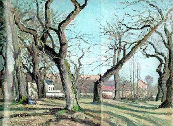 Bois De Chataigniers A Louveciennes Oil Painting by Camille Pissarro