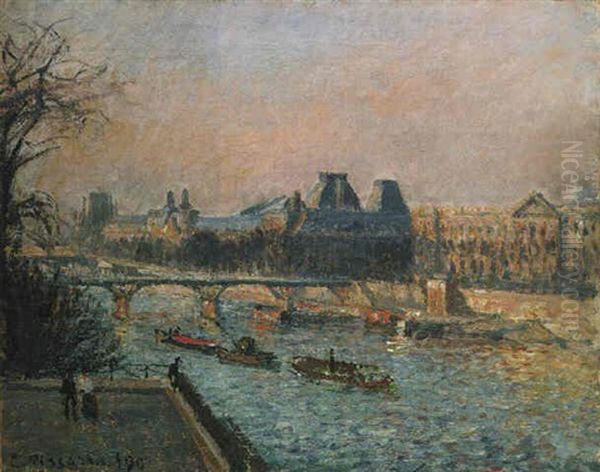 Le Louvre, Apres-midi Oil Painting by Camille Pissarro